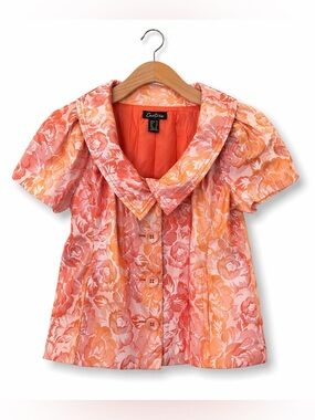 CARTISE Floral Jacket Top Pink Orange Short Sleeve Structured 6